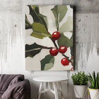 Minimalist Red Berry Wall Art, Abstract Christmas Holly Canvas Art, Botanical Holiday Canvas Print, Winter Seasonal Festive Home Wall Decor