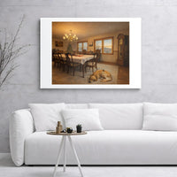 Comfy Holiday Dog Canvas Print, Golden Retriever Christmas Canvas Art, Festive Dining Room Canvas Wall Decor, Winter Puppy Art