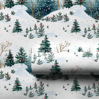 Snowy Forest Holiday Gift Wrap, Watercolor Christmas Wrapping Paper, Winter Landscape Wrapping Paper, Pine Tree Festive Gift Wrapping Paper