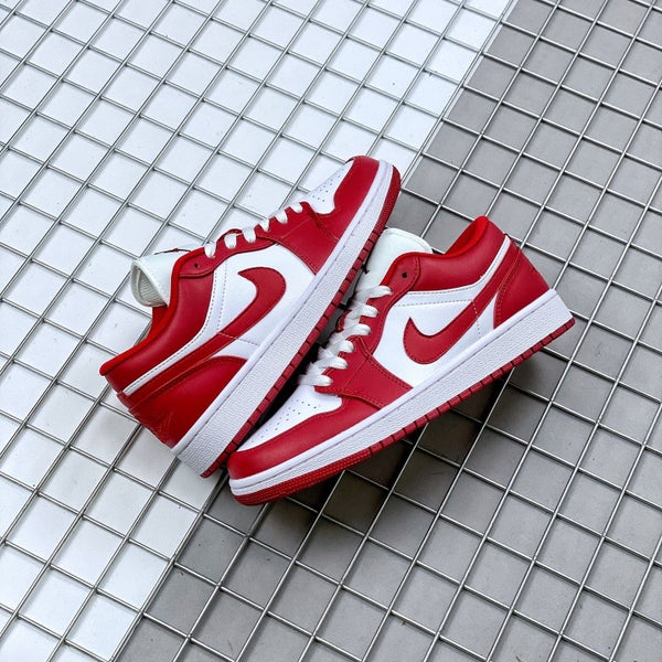 Low Top Sneakers, White Red Gold Colorway, Lace Up Design, Casual Gift for Sneaker Fans