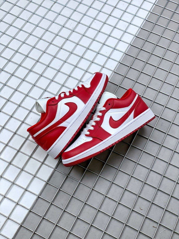 Low Top Sneakers, White Red Gold Colorway, Lace Up Design, Casual Gift for Sneaker Fans