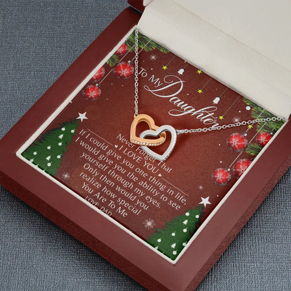 Double Heart Pendant Necklace, To My Daughter Interlocking Hearts Necklace, Cubic Zirconia Heart Necklace, Christmas Present 