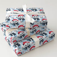 Watercolor Santa Hat Panda Gift Wrap, Christmas Panda Wrapping Paper, Adorable Panda Holiday Wrapping Paper, Winter Gift Wrap Roll
