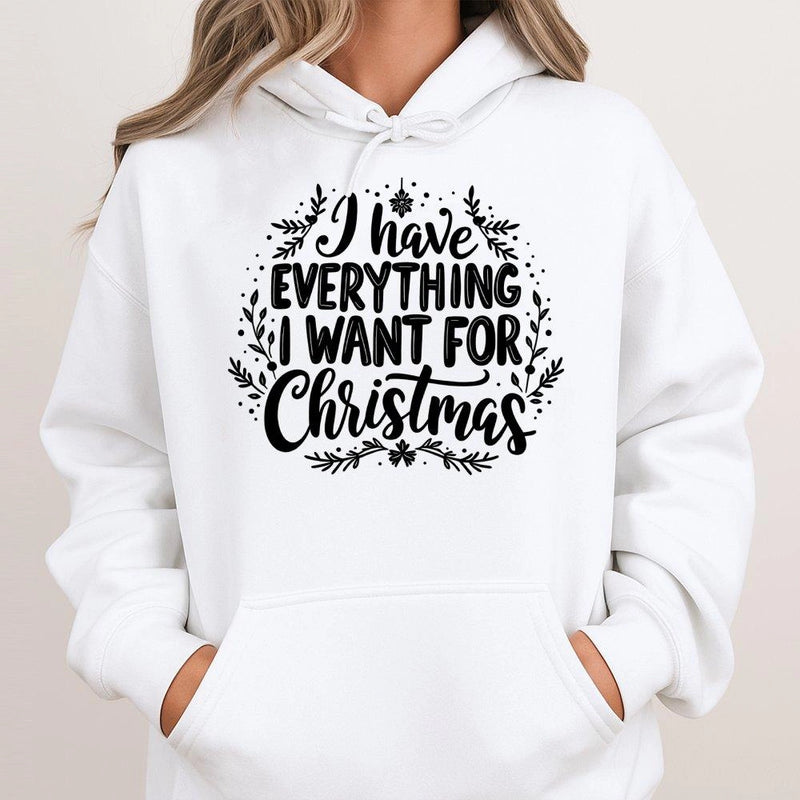 Festive Wreath Xmas Hoodie, I Have Everything I Want for Christmas Hoodie, Holiday Couple Sweatshirt, Winter Graphic Hoodie, Christmas Present
