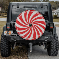 Red White Christmas Swirl Tire Cover, Peppermint Candy Spare Tire Cover, Holiday Sweet Wheel Cover, Jeep Bronco RV Backup Camera Tire Cover