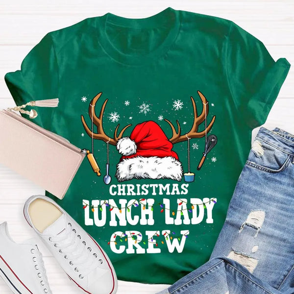 Santa Hat Kitchen Utensils Graphic Tee, Christmas Lunch Lady Shirt, School Cafeteria Worker Holiday T-Shirt, Lunch Lady Xmas 
