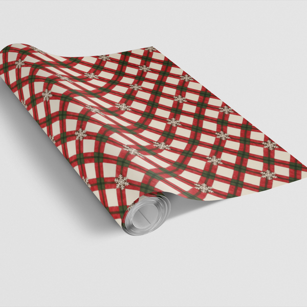 Snowflake Pattern Holiday Gift Wrap, Christmas Plaid Wrapping Paper, Tartan Plaid Xmas Wrapping Paper, Festive Winter Holiday
