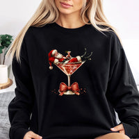 Holiday Cocktail Graphic Crewneck, Christmas Santa Martini Sweatshirt, Humorous Xmas Party Pullover Sweater, Retro Santa Festive Sweatshirt