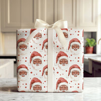 Watercolor Christmas Gift Wrap, Black Santa Wrapping Paper, African American Santa Wrapping Paper, Holiday Present Wrap Paper