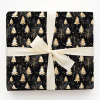 Black Christmas Gift Wrap, Gold and White Tree Wrapping Paper, Modern Winter Forest Present Wrap, Elegant Holiday Night Gift Wrapping Paper