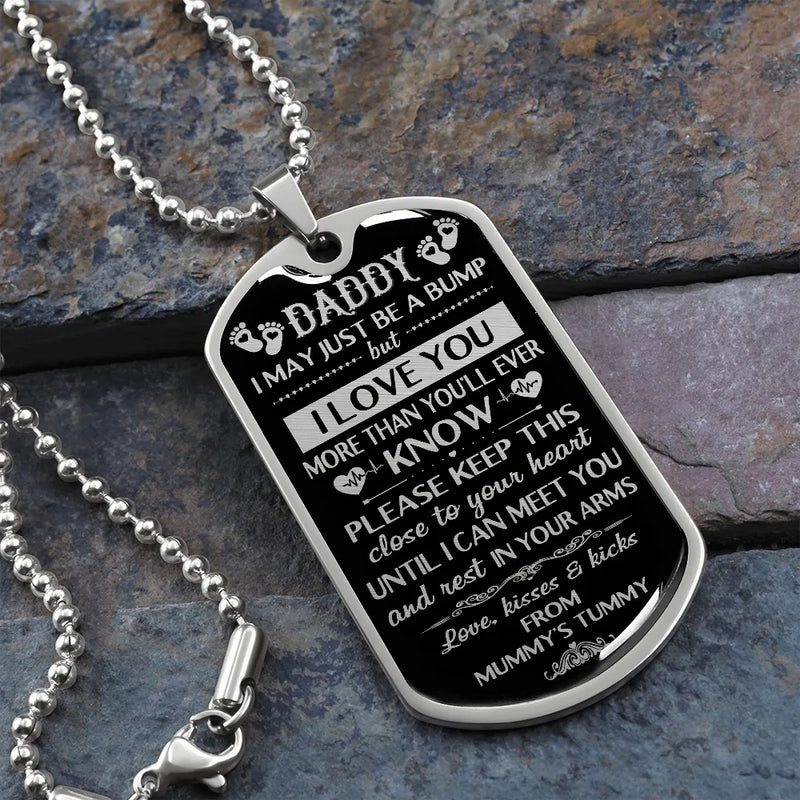 Bump to Daddy Dog Tag Pendant, Daddy to Be Dog Tag Necklace, Expecting Dad Keepsake Necklace, Surgical Steel Tag, New Dad Christmas Present