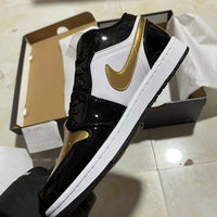 Low Top Sneakers, Black Gold Colorway, Lace Up Design, Casual Gift for Sneaker Fans