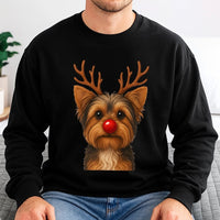 Reindeer Dog Holiday Sweater, Yorkie Christmas Sweatshirt, Humorous Yorkshire Terrier Xmas Crewneck, Adorable Pet Lover Christmas Present