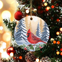 Winter Snowy Forest Bird Tree Ornament, Red Cardinal Ceramic Ornament, Cardinal Christmas Ornament, Wildlife Bird Lover Holiday Present