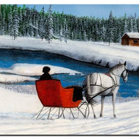 Vintage Winter Scene Sign, Sleigh Ride by a Stream Metal Sign, Snowy Holiday Wall Sign, Rustic Christmas Cabin Decor, Winter Wall Art