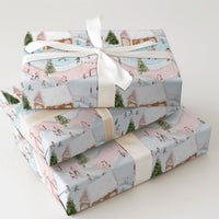 Winter Rink Christmas Gift Wrap, Ice Hockey Gingerbread Village Wrapping Paper, Holiday Ice Skating Wrapping Paper Roll, Pastel Present Wrap
