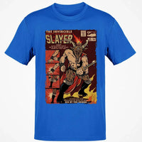 Retro Christmas Horror Graphic Tee, Krampus Slayer Vintage Comic T-Shirt, Creepy Holiday Monster Slayer Shirt, Dark Yuletide Graphic Top