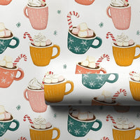Marshmallow Mug Holiday Gift Wrap, Hot Cocoa Christmas Wrapping Paper, Adorable Candy Cane Wrapping Paper, Comfy Winter Holiday Gift Wrap Roll