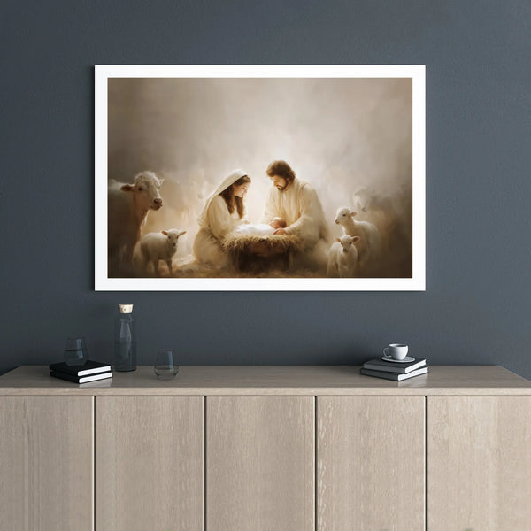 Holy Birth of Jesus Canvas Art, Nativity Scene Canvas Print, Christian Home Decor Canvas, Christmas Nativity Wall Art, Religi