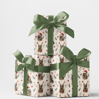 German Shepherd Dog Holiday Gift Wrap, German Shepherd Christmas Wrapping Paper, Santa Hat Pup Wrapping Paper, Dog Lover Xmas Present Paper