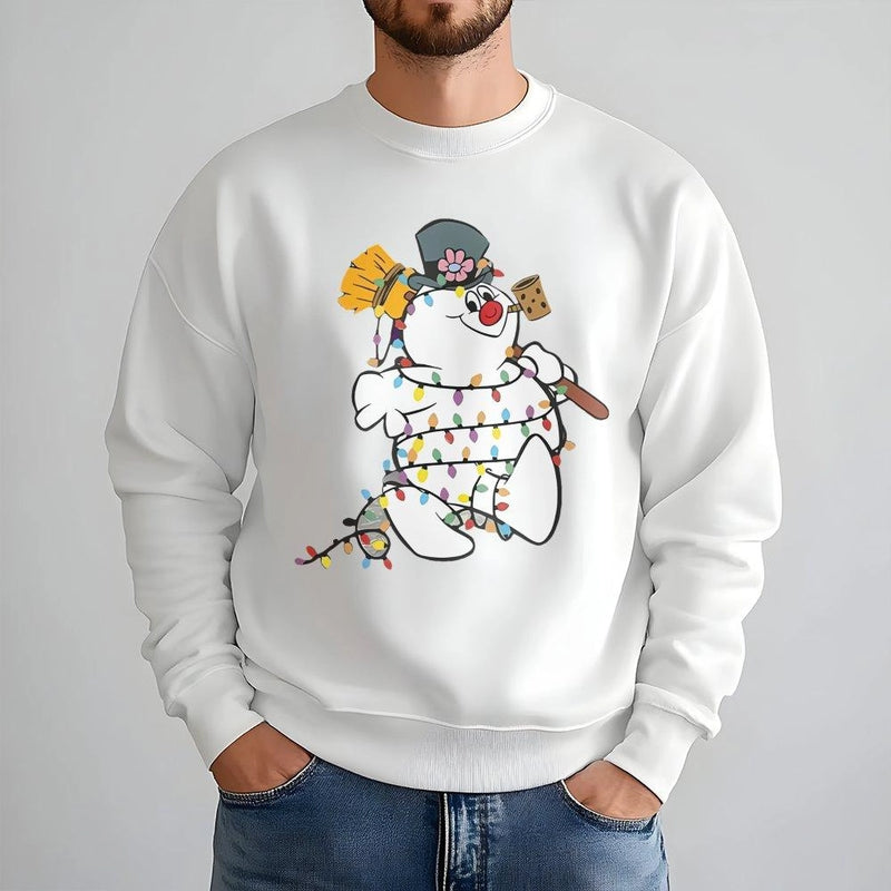 Holiday Lights Christmas Sweater, Snowman Christmas Sweatshirt, Adorable Holiday Crewneck, Festive Winter Sweatshirt, Christmas Present for Family