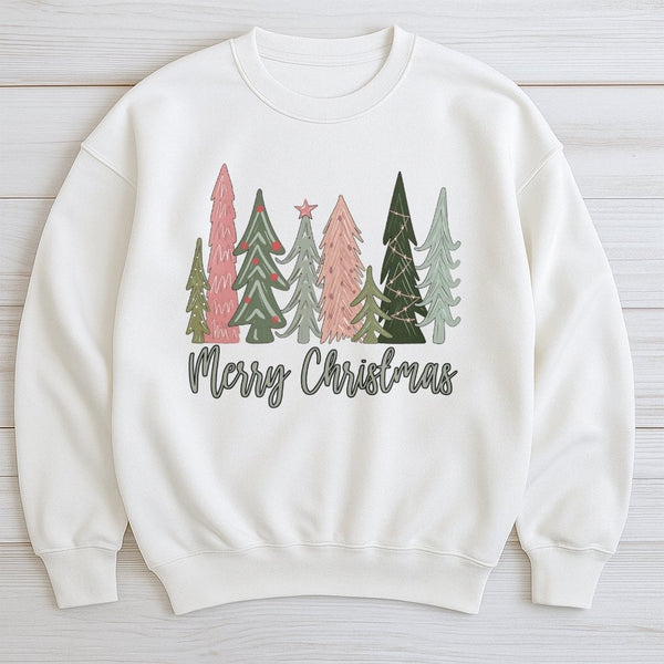 Minimalist Forest Pine Tree Sweatshirt, Merry Christmas Tree Sweatshirt, Comfy Holiday Graphic Crewneck, Winter Nature Sweats