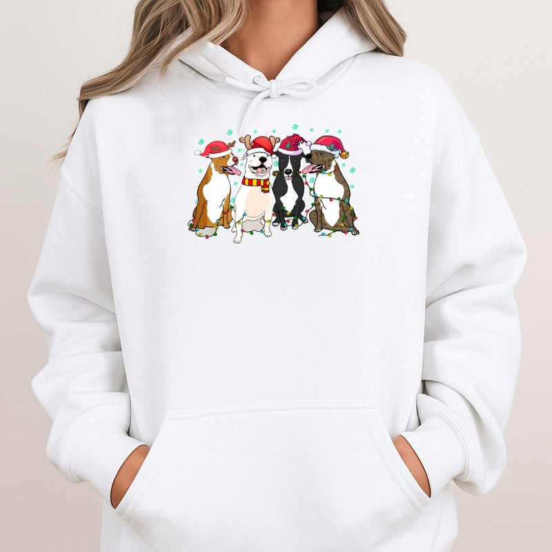 Festive Pitbull Holiday Hoodie, American Pit Bull Terrier Christmas Hoodie, Adorable Dog Lover Graphic Sweatshirt, Winter Pet Hooded Pullover