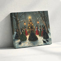 Vintage Coven Gathering Canvas Print, Witchy Christmas Canvas Wall Art, Gothic Snowy Forest Canvas, Spooky Holiday Wall Decor, Wiccan Present