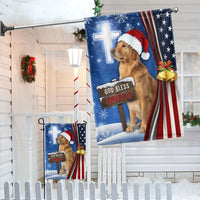 God Bless America Cross Yard Flag, Golden Retriever Christmas Garden Flag, Double-Sided Patriotic Holiday Lawn Flag