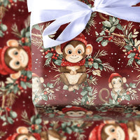 Adorable Santa Hat Monkey Gift Wrap, Christmas Monkey Wrapping Paper, Festive Winter Animal Wrapping Paper, Holiday Gift Wrapping Paper
