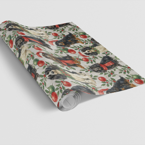 Holly Paws Dog Breed Holiday Gift Wrap Roll, Cocker Spaniel Christmas Wrapping Paper, Festive Puppy Present Paper, Dog Lover 