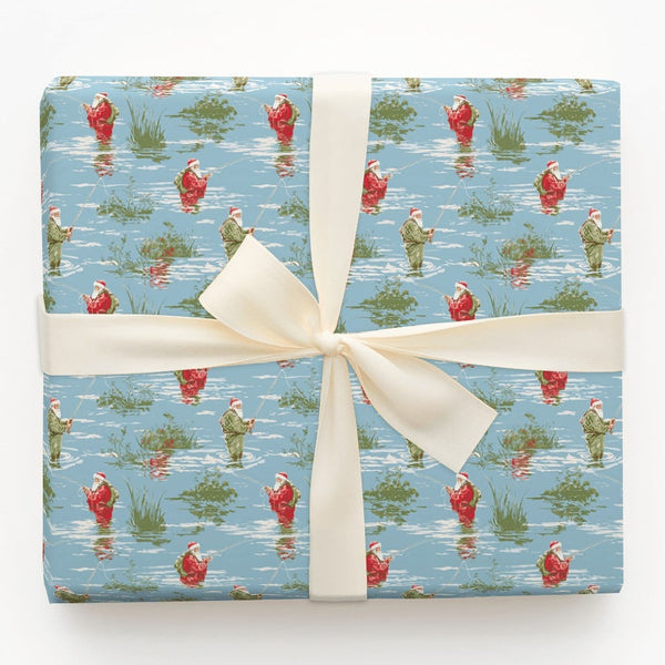 Humorous Angler Santa Gift Wrap, Fly Fishing Santa Wrapping Paper, Outdoor Christmas Present Paper, Fisherman Holiday Gift Wr