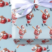 Sports Holiday Gift Wrap, Baseball Santa Christmas Wrapping Paper, Batter Santa Claus Gift Wrapping Paper, Baseball Fan Holiday Present Wrap
