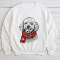 Festive Scarf Poodle Holiday Sweater, Poodle Christmas Sweatshirt, Adorable Winter Poodle Crewneck, Comfy Dog Lover Animal Graphic Pullover
