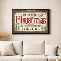 Rustic Santa Sleigh Canvas Wall Art, Personalized Family Christmas Sign, Custom Name Holiday Canvas Print, Farmhouse Xmas Wall Decor Present