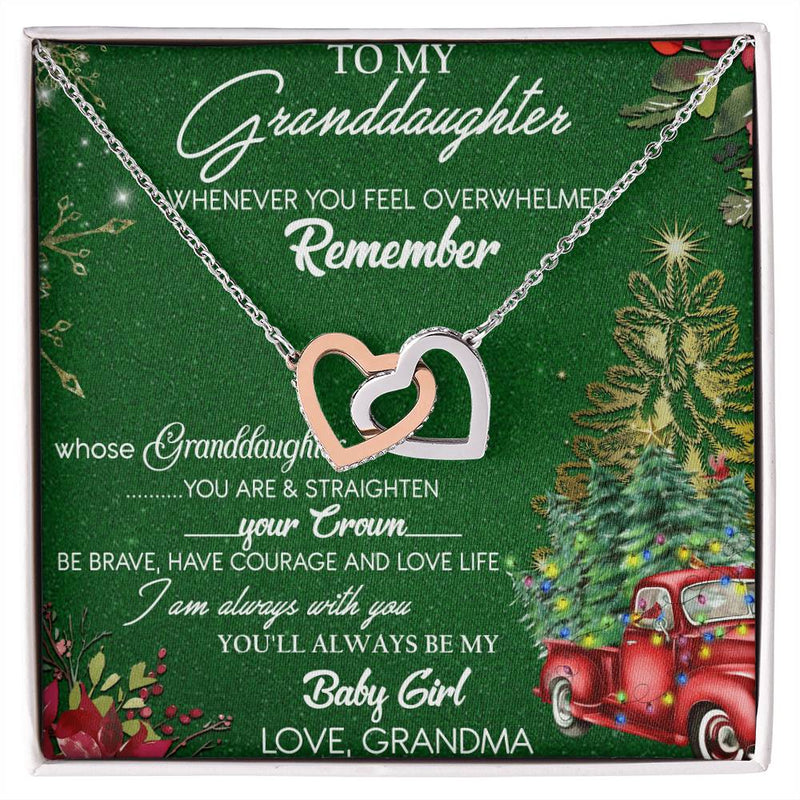 Interlocking Hearts CZ Pendant, Granddaughter Necklace Present, Surgical Steel Holiday Necklace, Sentimental Christmas Keepsake Jewelry