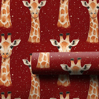 Snowy Red Animal Gift Wrap, Watercolor Giraffe Christmas Wrapping Paper, Festive Winter Giraffe Wrapping Paper, Holiday Gift Wrapping Paper