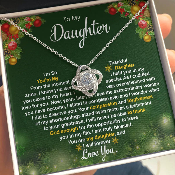 Christmas Love Knot Jewelry, Love Knot Necklace for Daughter, Daughter Holiday Necklace, 14k White Gold Pendant Necklace, Pre