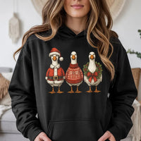 Humorous Santa Claus Geese Graphic Pullover, Christmas Goose Hoodie, Adorable Holiday Goose Sweatshirt, Winter Animal Lover Hoodie, Xmas Goose Present