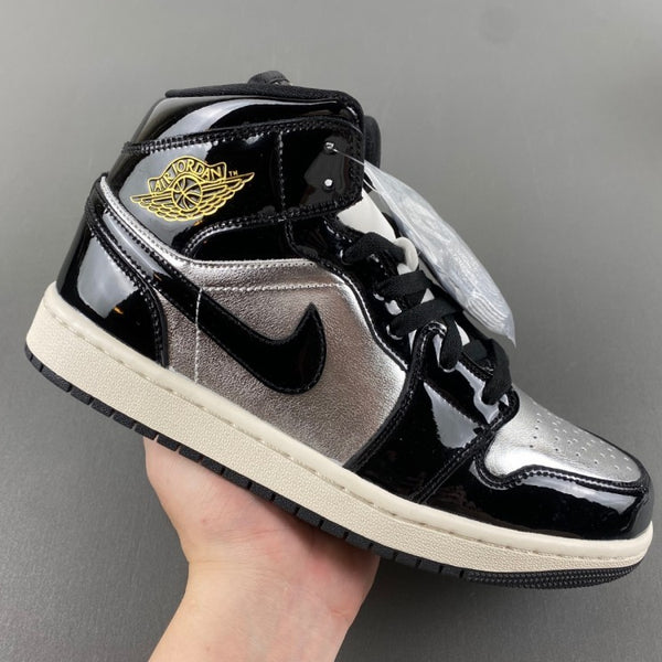 Mid Top Sneakers, Black Silver Gold Colorway, Lace Up Design, Casual Gift for Sneaker Fans