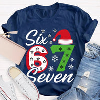 Festive Holiday Graphic Tee, Christmas Santa Hats Snowflakes T-Shirt, Adorable Winter Xmas Party Shirt, Retro Santa Snowflake Graphic T-Shirt