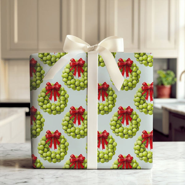 Humorous Vegetable Wreath Gift Wrap, Brussels Sprout Wrapping Paper, Foodie Christmas Wrapping Paper, Quirky Chef Holiday Gif