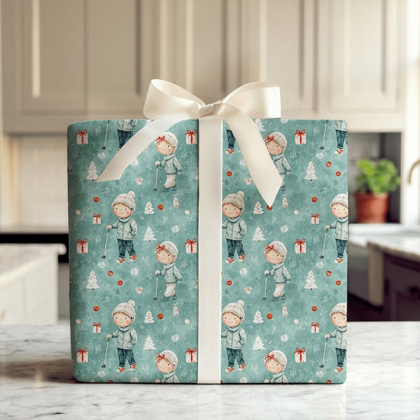 Watercolor Kids Christmas Gift Wrap, Winter Children Wrapping Paper, Whimsical Holiday Wrapping Paper, Adorable Seasonal Gift