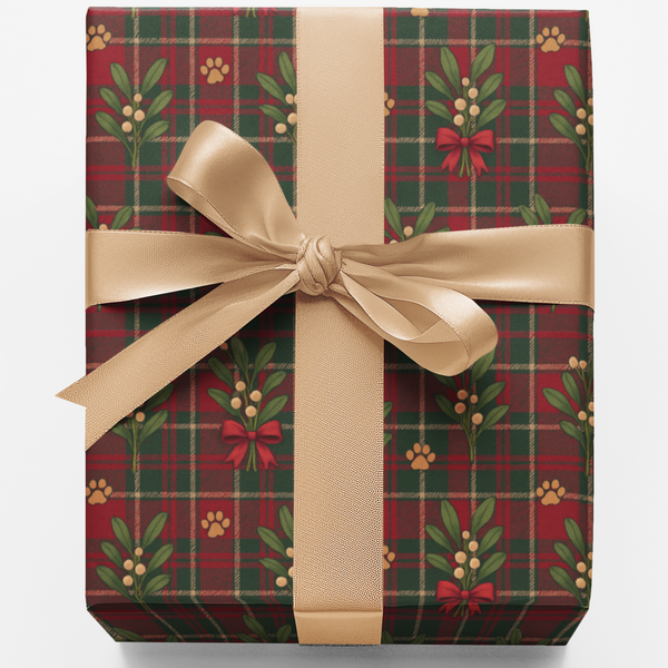Dog Paw Print Wrapping Paper, Pawliday Plaid Gift Wrap Paper, Holiday Pet Lover Gift Wrap, Festive Dog Lover Christmas Wrappi