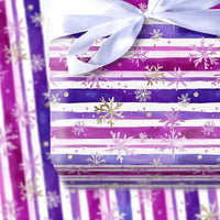 Watercolor Striped Holiday Gift Wrap, Purple and Gold Snowflake Wrapping Paper, Winter Christmas Paper, Lavender Snowflake Gift Wrap