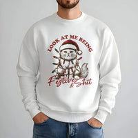 Grumpy Cat Tangled in Lights Sweater, Humorous Christmas Cat Sweatshirt, Sarcastic Xmas Cat Lover Crewneck, Holiday Kitty Pullover Present