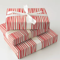 Hand-Drawn Vertical Stripe Gift Wrap, Red and Cream Striped Wrapping Paper, Minimalist Holiday Wrapping Paper, Christmas Gift Wrap Roll