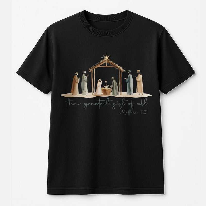 The Greatest Present of All Shirt, Nativity Scene T-Shirt, Christian Christmas Tee, Religious Holiday Graphic T-Shirt, Faith Present