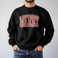 Retro Checkered Holiday Crewneck, Merry Christmas Sweatshirt, Vintage Christmas Sweater, Festive Winter Pullover, Family Holiday Present