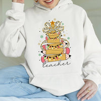 Pencil Tree Coquette Bow Hoodie, Teacher Christmas Hoodie, Adorable Educator Holiday Hoodie, Winter School Graphic Sweatshirt, Present for Teacher